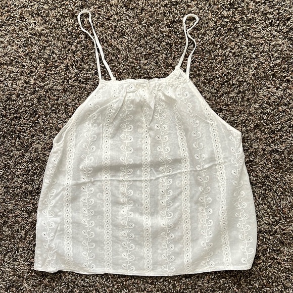 Ganji White Bohemian Lace Halter Style Tank Top, Size Medium, w/ Bow, Sheer - Picture 6 of 11